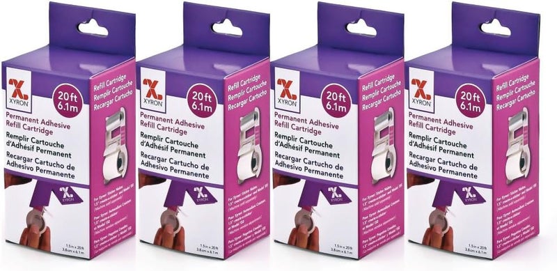 Xyron Permanent Adhesive Refills for X150 Sticker Maker, 1.5" x 20', Refill Cartridges, 4 Pack (AT155-20A) - Image 1