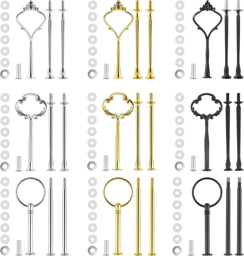 Moocci 3 Tiers Cake Stand Hardware with Strong Support 9 Sets Tiered Hardware Fittings 6 Sets Large Diameter for Cake Stand Mold Hardware for Christmas Dinner Party 3 Golden 3 Silver 3 Black - Image 1