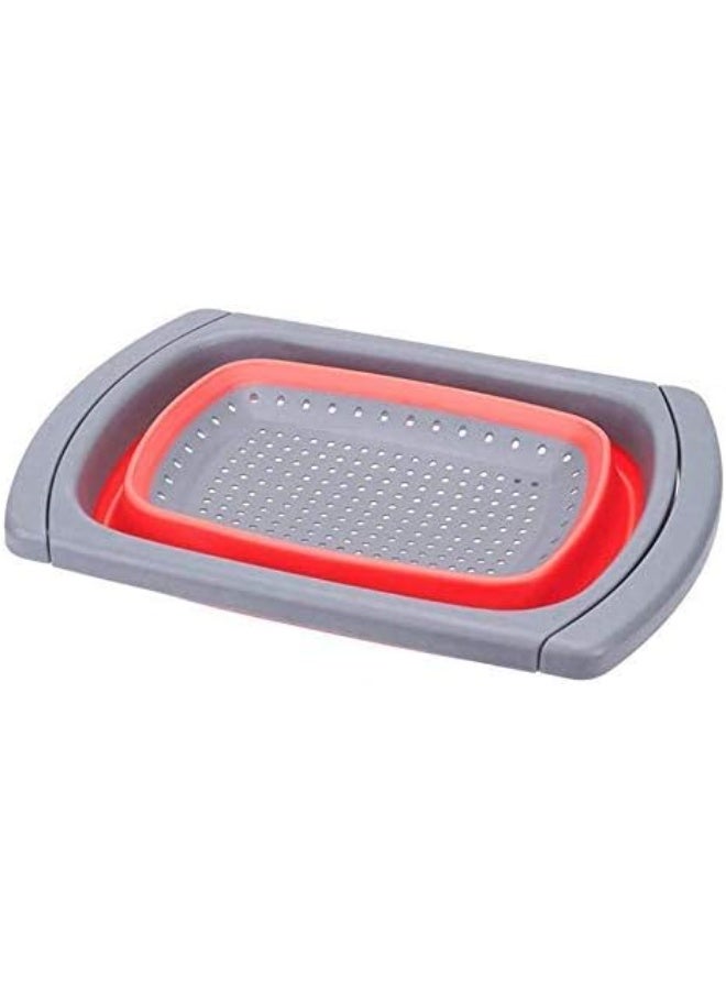 Collapsible Kitchen Colander Silicone Washing Basket Strainer with Extendable Handles - Image 1