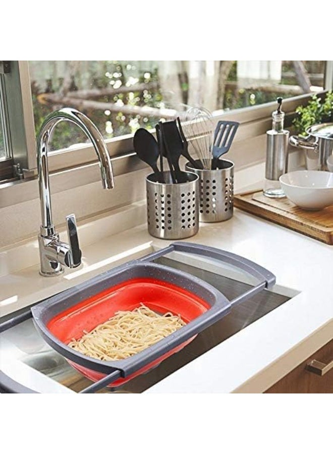 Collapsible Kitchen Colander Silicone Washing Basket Strainer with Extendable Handles - Image 3