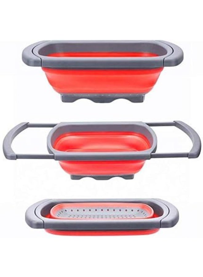 Collapsible Kitchen Colander Silicone Washing Basket Strainer with Extendable Handles - Image 2