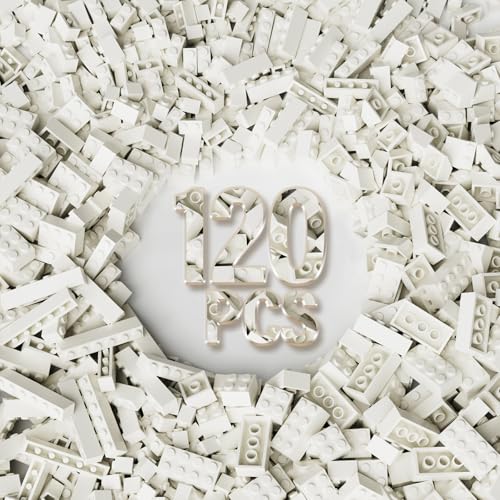 RWDTER 120 Pieces Bulk Bricks 8 Sizes of Mixed Building Blocks Compatible with Lego and All Other Brands White - Image 1