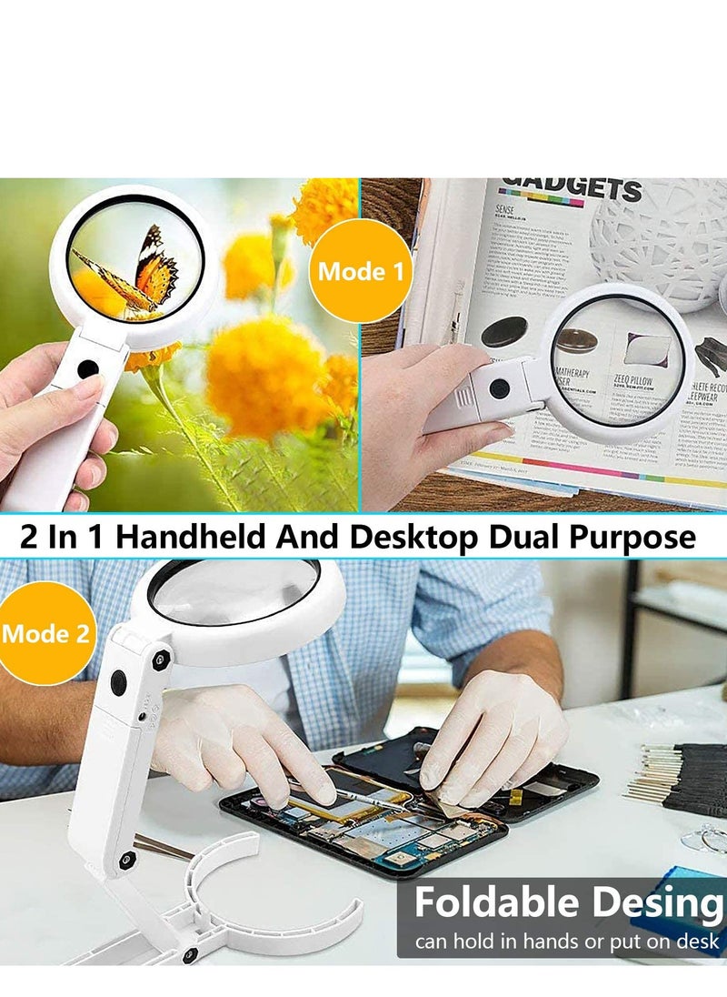 KASTWAVE - Magnifying Glass with Light and Stand Foldable Handheld Magnifying Glass 2 Level Dimmable for Close Work Macular Degeneration Seniors Reading - Image 1