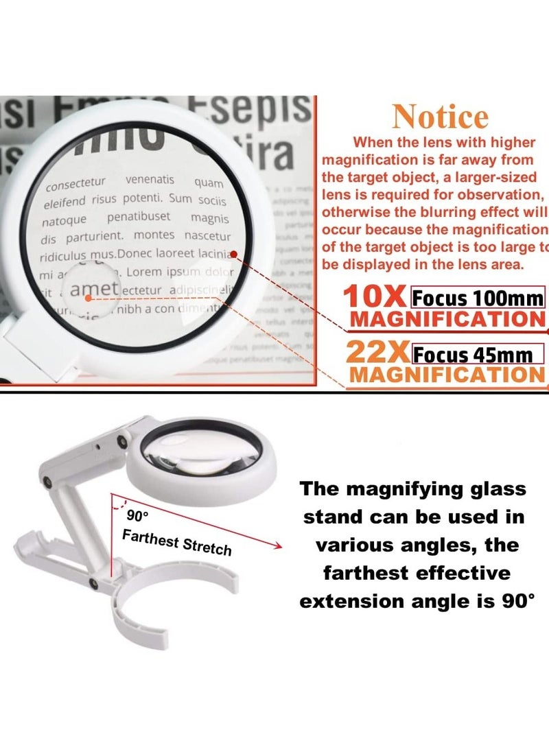 KASTWAVE - Magnifying Glass with Light and Stand Foldable Handheld Magnifying Glass 2 Level Dimmable for Close Work Macular Degeneration Seniors Reading - Image 1