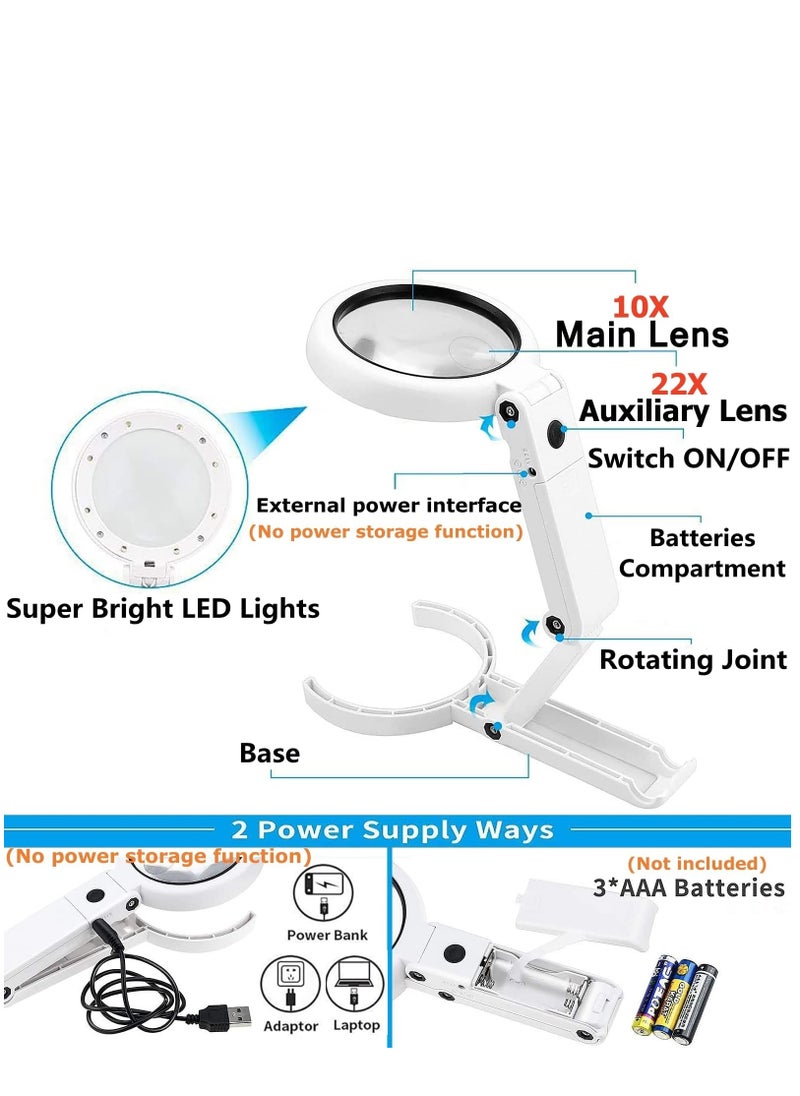 KASTWAVE - Magnifying Glass with Light and Stand Foldable Handheld Magnifying Glass 2 Level Dimmable for Close Work Macular Degeneration Seniors Reading - Image 1