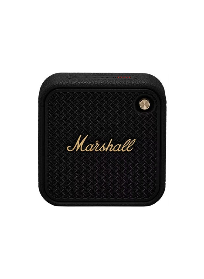 Marshall Willen II Compact Portable Wireless Speaker with Bluetooth Version 5.3, Water Resistant, Fast Charging, 17 Hours Play Time, 2.5 Hours Charging Time, Type-C Charging Port, Built-in Microphone, Lightweight Design - Black / Brass - Image 1