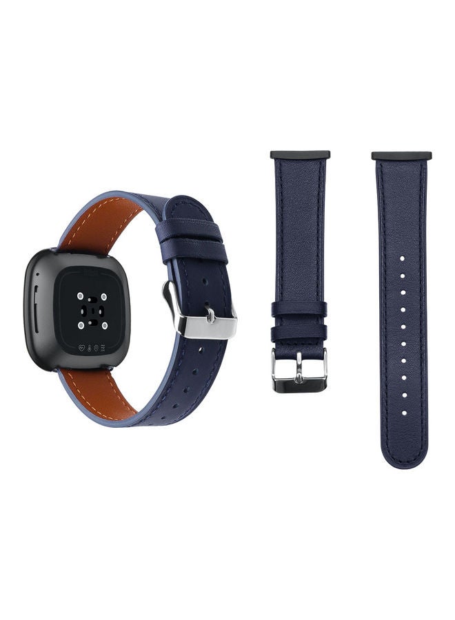 Perfii Genuine Leather Replacement Band For Fitbit Versa 3/Sense Blue - Image 2