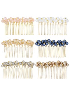 6 Pack Metal Side Hair Combs, Luxury Fancy Jeweled Gems Crystal Diamond Pearl Rhinestone Glitter Sparkly Decorative Teeth Slide Hair Clips Barrettes French Twist Thick Hair Holder for Women Girls