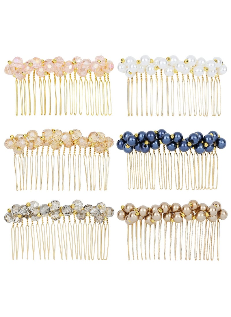 Excefore - 6 Pack Metal Side Hair Combs, Luxury Fancy Jeweled Gems Crystal Diamond Pearl Rhinestone Glitter Sparkly Decorative Teeth Slide Hair Clips Barrettes French Twist Thick Hair Holder for Women Girls - Image 1