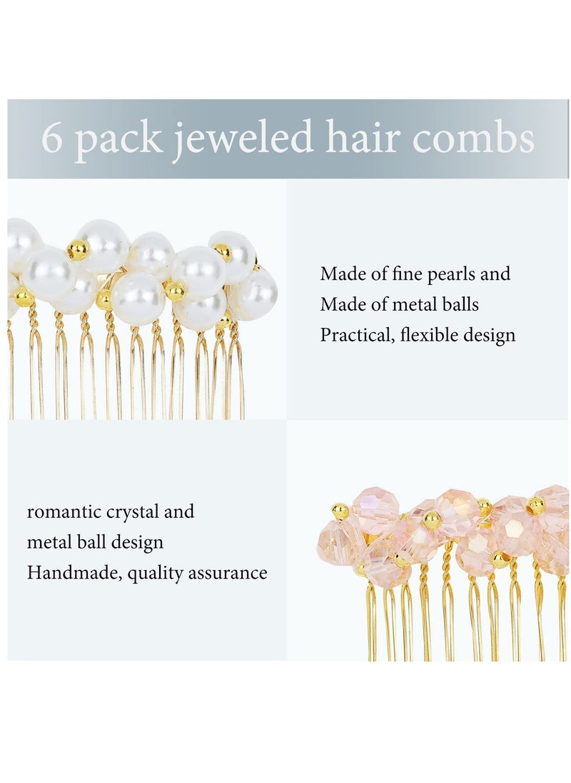 Excefore - 6 Pack Metal Side Hair Combs, Luxury Fancy Jeweled Gems Crystal Diamond Pearl Rhinestone Glitter Sparkly Decorative Teeth Slide Hair Clips Barrettes French Twist Thick Hair Holder for Women Girls - Image 1