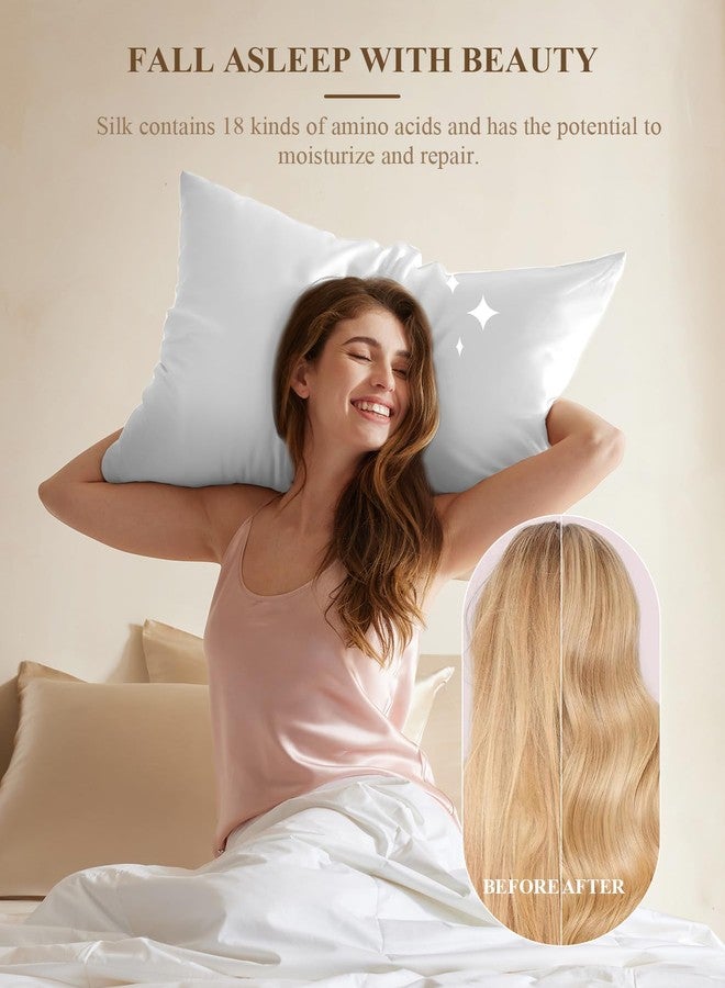 ثكس سيلك غطاء وسادة من حرير التوت الطبيعي 100% من THXSILK مع جانب سفلي من القطن، غطاء وسادة حريري للشعر والبشرة، مقاس قياسي، حرير توت من الدرجة 6A+، غطاء وسادة ناعم ومسامي مع سحاب، عبوة واحدة (أبيض، قياسي) - Image 4