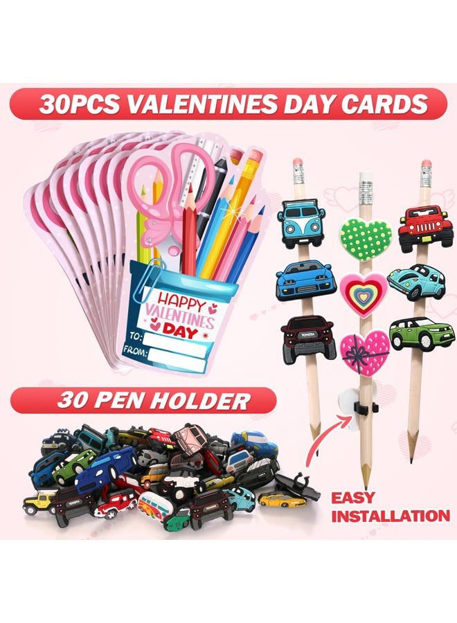 PARTYLOUD Valentines Day Cards for Kids School, 30 Pack Valentines Exchange Cards Bookmarks with Pencil Charms for Classroom Exchange, Kids Valentines Day Gifts and School Parties - Image 3
