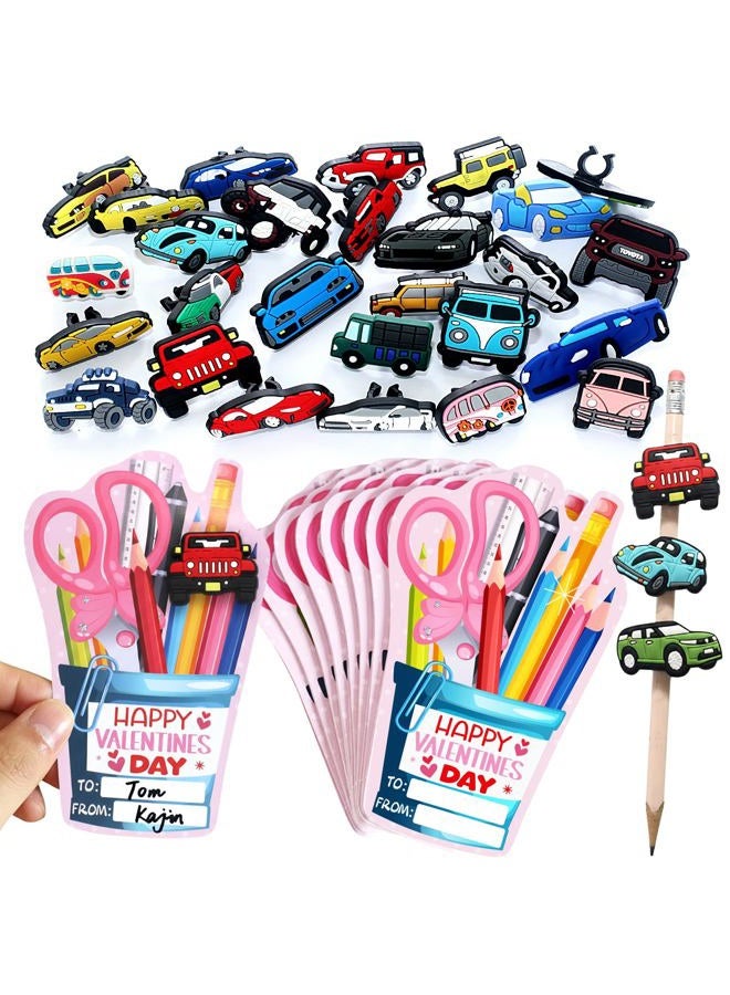PARTYLOUD Valentines Day Cards for Kids School, 30 Pack Valentines Exchange Cards Bookmarks with Pencil Charms for Classroom Exchange, Kids Valentines Day Gifts and School Parties - Image 1