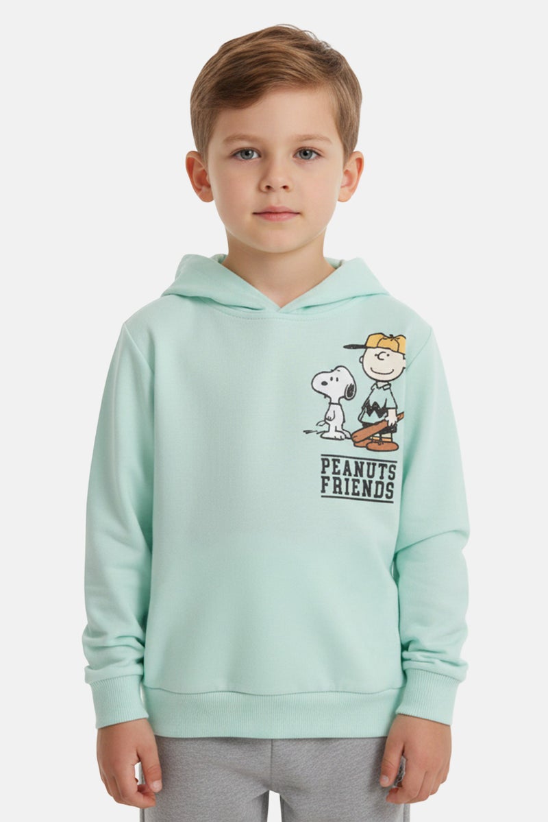 Peanuts هودي بأكمام طويلة للأطفال الأولاد بطبعة جرافيك، نعناعي - Image 1