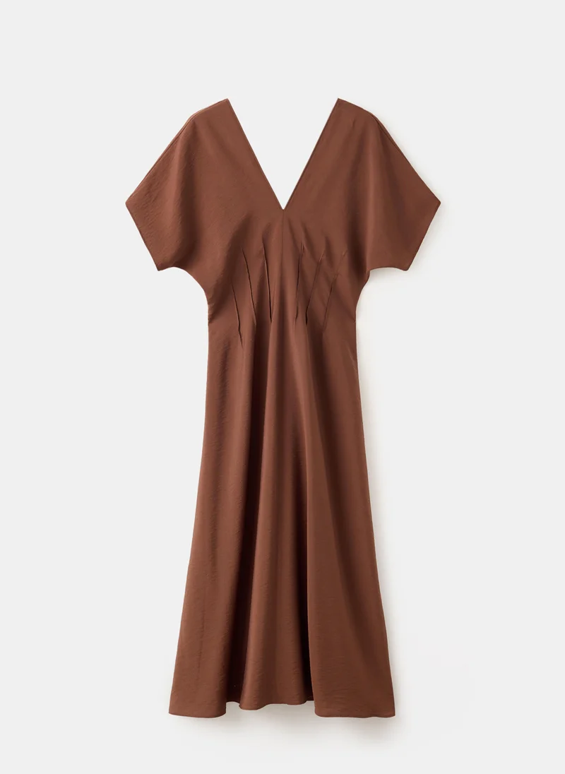 Mango 32-CHOCOLATE Ruched V-Neck Dress for Women | Best Price UAE