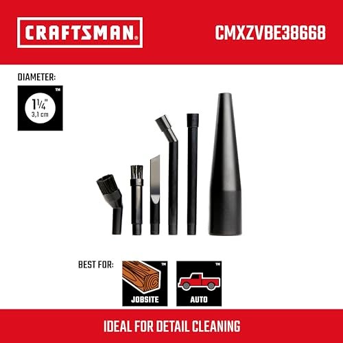 CRAFTSMAN CMXZVBE38668 1-1/4 in. 6-Piece Micro-Cleaning Wet/Dry Shop Vac Attachment Kit, Industrial-Grade Shop Vacuum Accessories for Intricate and Detail Cleaning, Fits 1-1/4 in. Hose Diameter - Image 2