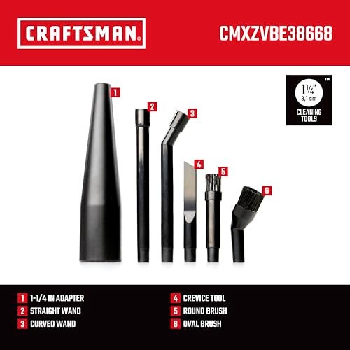 CRAFTSMAN CMXZVBE38668 1-1/4 in. 6-Piece Micro-Cleaning Wet/Dry Shop Vac Attachment Kit, Industrial-Grade Shop Vacuum Accessories for Intricate and Detail Cleaning, Fits 1-1/4 in. Hose Diameter - Image 3