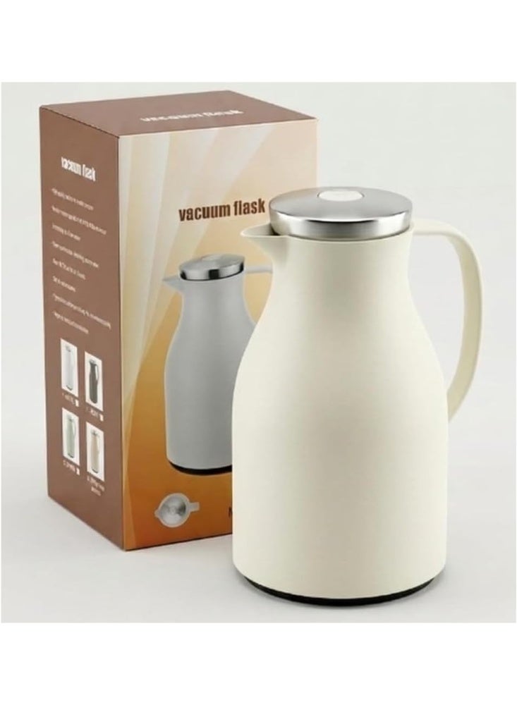 Vacuum Insulated Thermal Carafe 1.5L Coffee and Tea Pot with Glass Liner and SUS304 Stainless Steel Lid  Beige - Image 1