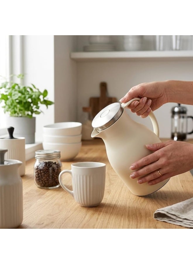 Vacuum Insulated Thermal Carafe 1.5L Coffee and Tea Pot with Glass Liner and SUS304 Stainless Steel Lid  Beige - Image 5