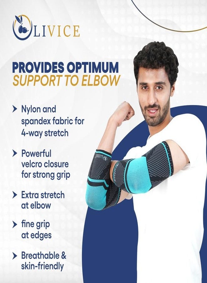 OLIVICE Elbow Support (3D) (Pair) for Men and Women, Navy Blue and Cyan Compression Brace for Pain Relief, Injury Recovery, and Sports Stability, Size XL - Image 5