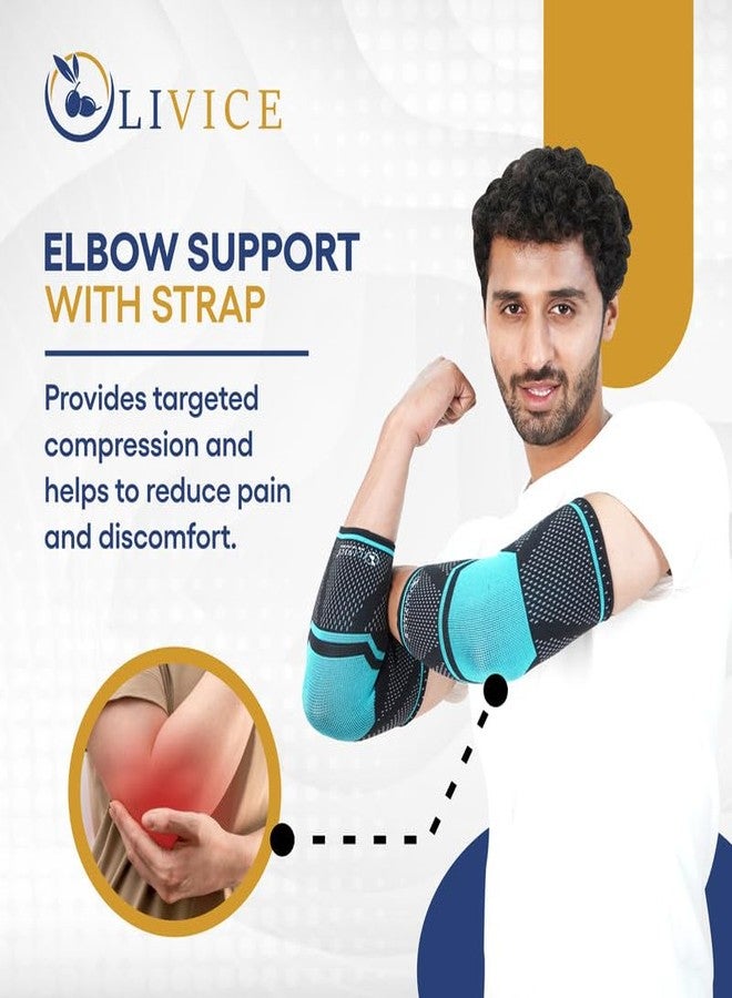 OLIVICE Elbow Support (3D) (Pair) for Men and Women, Navy Blue and Cyan Compression Brace for Pain Relief, Injury Recovery, and Sports Stability, Size XL - Image 2