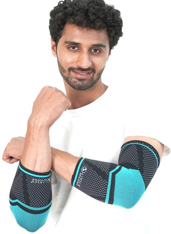 OLIVICE Elbow Support (3D) (Pair) for Men and Women, Navy Blue and Cyan Compression Brace for Pain Relief, Injury Recovery, and Sports Stability, Size XL - Image 1