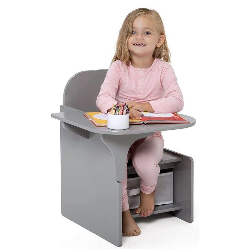 Childrens Table  Chair Set Kids Desk Chair with Storage Bin Toddler Mysize Chair Desk for Art Craft Snack Time Homeschooling Homework Activity Table Set for Ages 3 Playset Furniture Grey