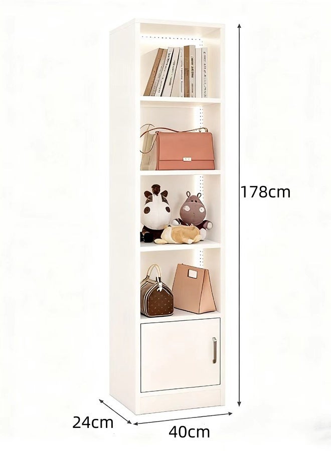 رف كتب زاوية مع شرائط إضاءة LED، خزانة كتب خشبية كبيرة مع خزانة تخزين ورفوف مفتوحة من 4 طبقات، رفوف تخزين عرض قائمة بذاتها للمكتب المنزلي وغرفة المعيشة وغرفة النوم - Image 2