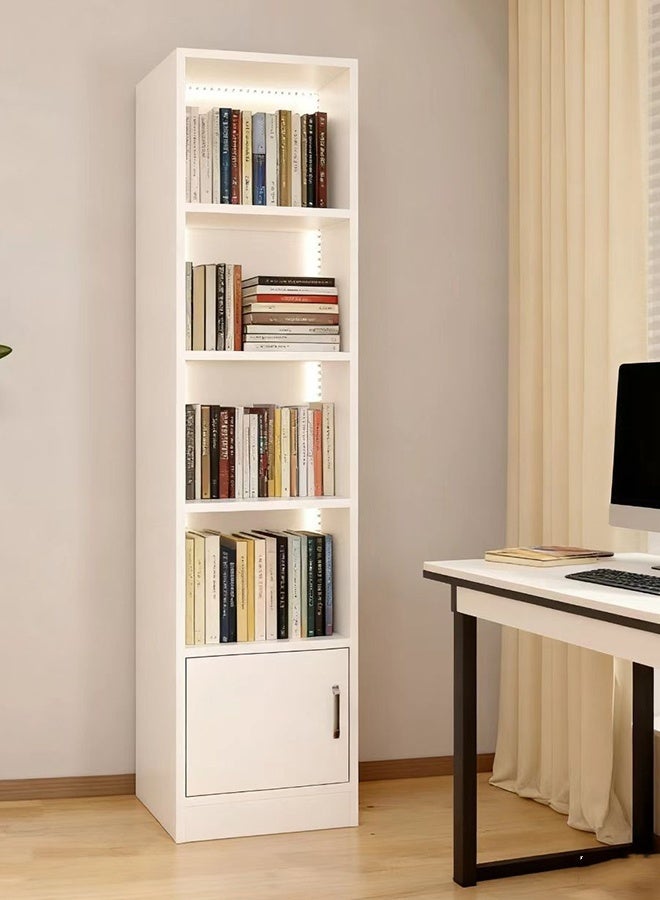 رف كتب زاوية مع شرائط إضاءة LED، خزانة كتب خشبية كبيرة مع خزانة تخزين ورفوف مفتوحة من 4 طبقات، رفوف تخزين عرض قائمة بذاتها للمكتب المنزلي وغرفة المعيشة وغرفة النوم - Image 1