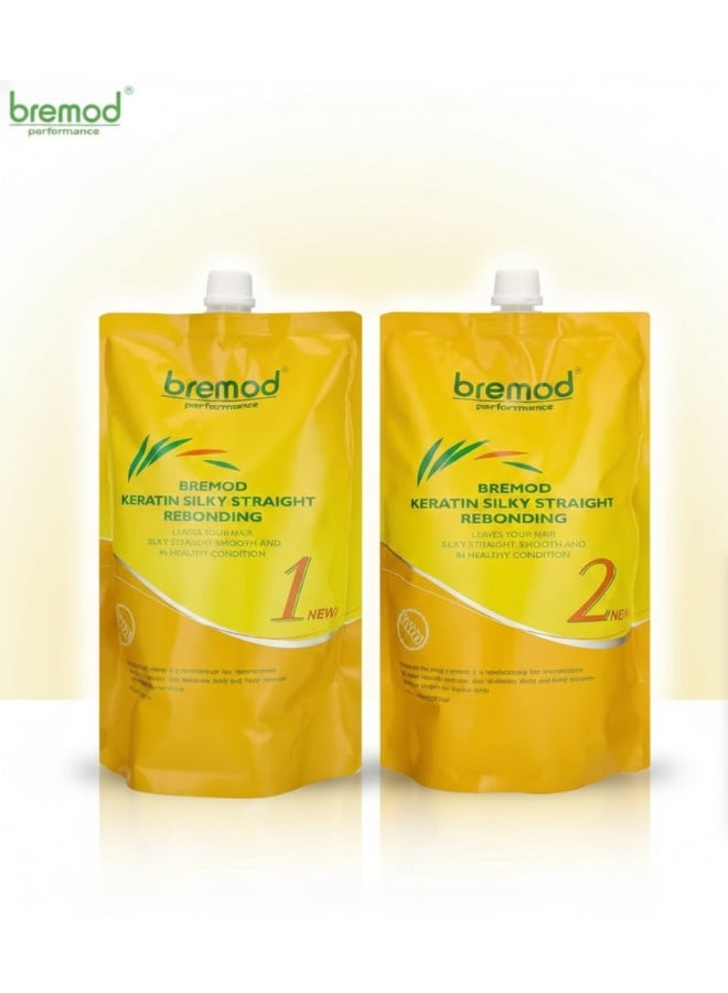 بريمود طقم بريمود كيراتين لفرد الشعر الحريري علاج تنعيم ولمعان ومكافحة الهيشان للعناية الاحترافية بالصالونات 800 مل و 800 مل - Image 1