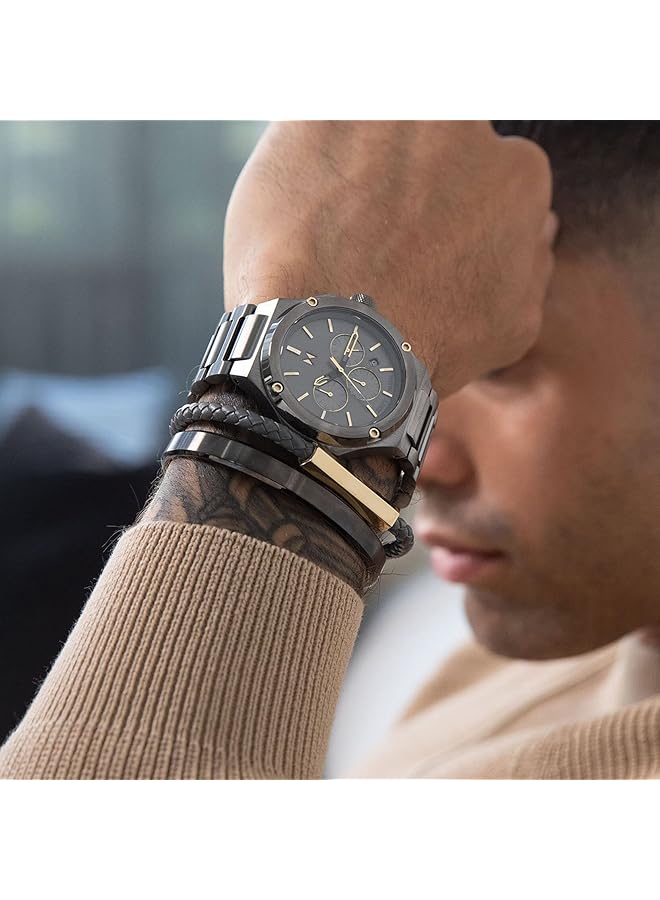 ام في ام تي سوار مضفر من الجلد للرجال 28200169 مقاس واحد من الفولاذ المقاوم للصدأ بدون أحجار كريمة - Image 4