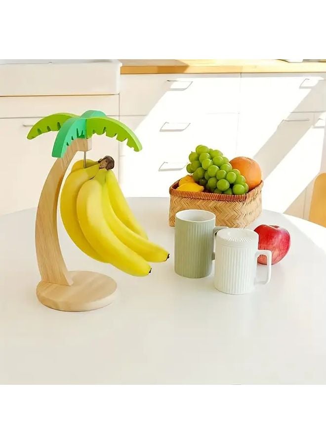 1pc Wooden Banana Tree Hanger with Artificial Leaves and Hooks for Kitchen Living Room - Image 2
