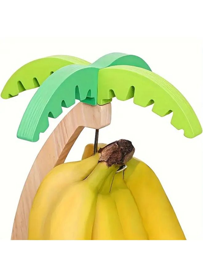 1pc Wooden Banana Tree Hanger with Artificial Leaves and Hooks for Kitchen Living Room - Image 3