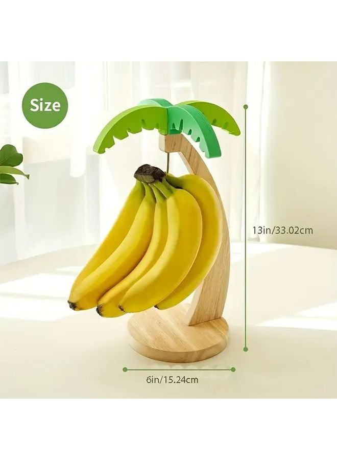 1pc Wooden Banana Tree Hanger with Artificial Leaves and Hooks for Kitchen Living Room - Image 4