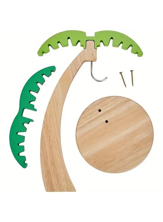 1pc Wooden Banana Tree Hanger with Artificial Leaves and Hooks for Kitchen Living Room - Image 1
