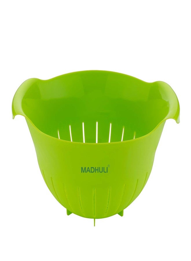 Madhuli Premium Plastic 11 Inch Multi Color Rice Bowl Rice Pulses Fruits Vegetable Noodles Pasta Washing Bowl & Strainer Perfect for Storing,Straining,Colanderc Pack of 3 Green - Image 2