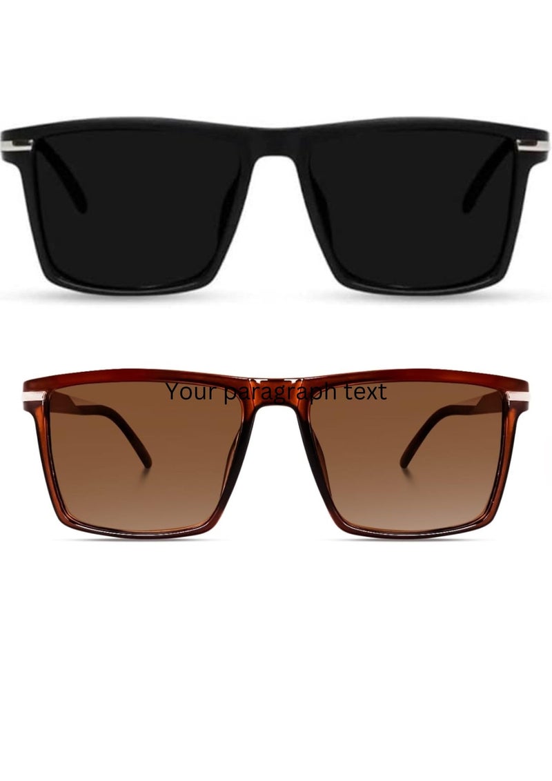 mashamart Black & Brown Aviator | Polarized and 100% UV Protected Sunglass | Square Sunglasses for Men & Women | Cooling Goggles Black Brown Shades Unisex Sunglass (Pack Of 2) - Image 1
