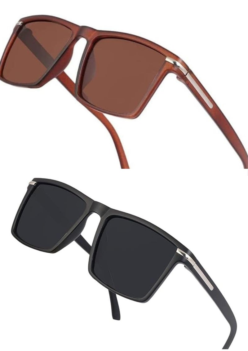 mashamart Black & Brown Aviator | Polarized and 100% UV Protected Sunglass | Square Sunglasses for Men & Women | Cooling Goggles Black Brown Shades Unisex Sunglass (Pack Of 2) - Image 2