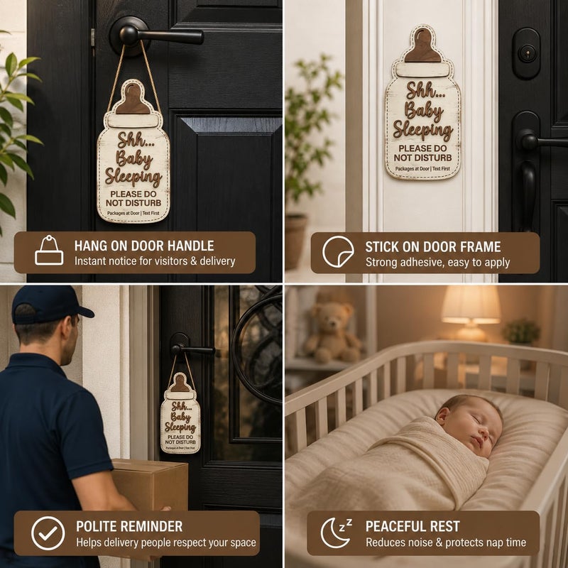 Al Raied ARS® Baby Sleeping Sign for Front Door - Wooden Door Hanger, Please Do Not Disturb - Image 2