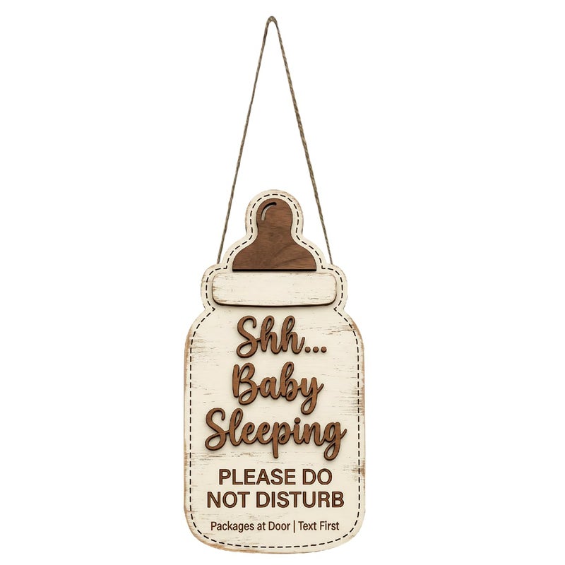 Al Raied ARS® Baby Sleeping Sign for Front Door - Wooden Door Hanger, Please Do Not Disturb - Image 1
