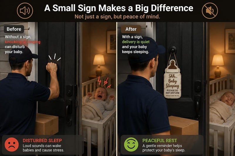Al Raied ARS® Baby Sleeping Sign for Front Door - Wooden Door Hanger, Please Do Not Disturb - Image 3