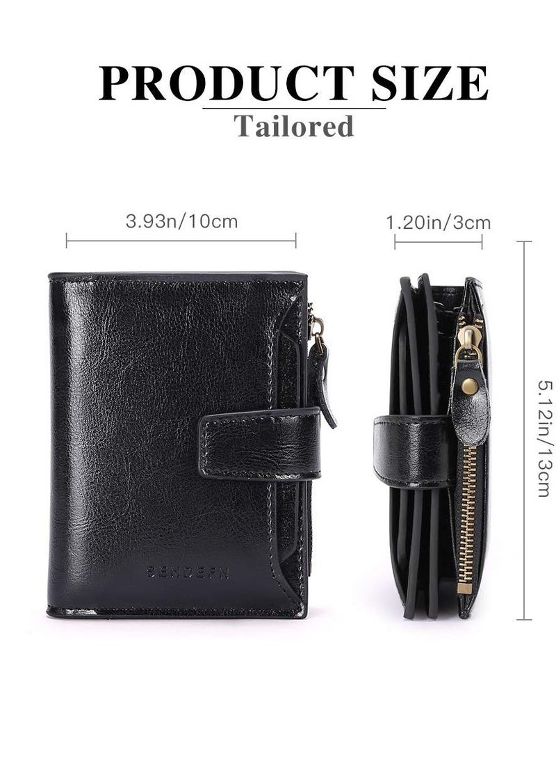 واي آند دي Women's RFID Blocking Leather Wallet, Small Compact Bi-fold Zipper Pocket Card Case Purse with ID Window - Image 5