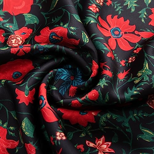 Keasmto Womens Floral Skirts Midi Length High Waist Silk Satin Elasticized A Line Summer Casual Boho Flower Skirt Black Red Floral-03 S - Image 5
