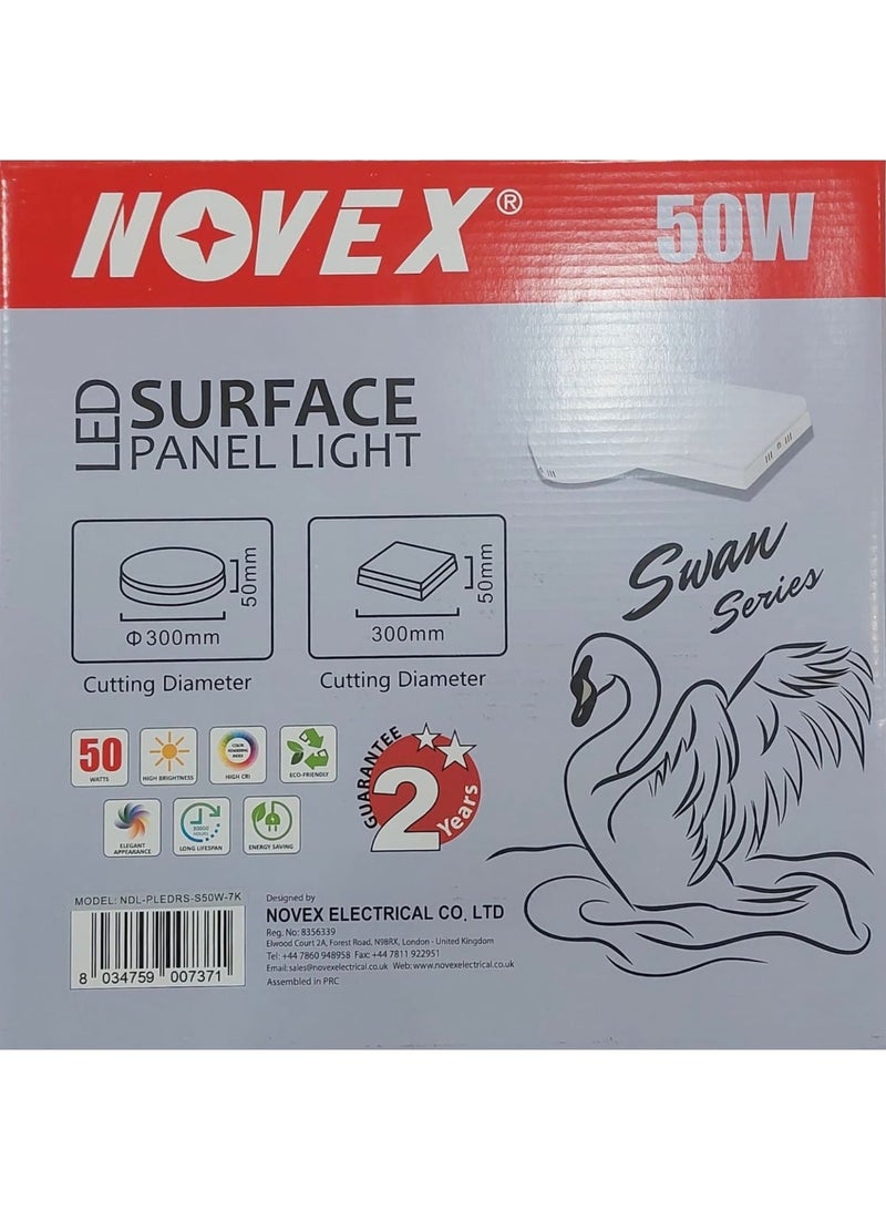 NOVEX LED Surface Panel Light – Swan Series, 50W, Round, 7000K Cool White, Energy-Efficient Ceiling Light for Home & Office - Image 3