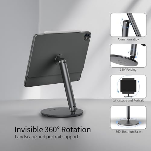 LULULOOK Magnetic Stand for iPad Pro 13 inch M4 (2024)/ M5(2025), 360° Rotating Swivel Base, Aluminium Alloy Tablet Stand for Desk, Foldable Holder Only for iPad Pro 13" M4/M5 - Image 3
