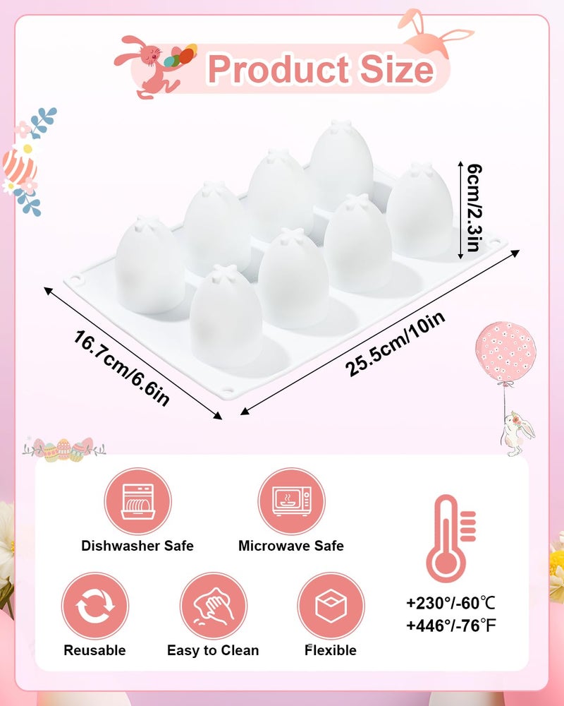 Liobelon Silicone Egg Molds - 8-Cavity Easter Egg Shaped Mold for Chocolate, Candy, Fondant, Jello, Baking, Soap, Resin, Lotion Bar - Image 3