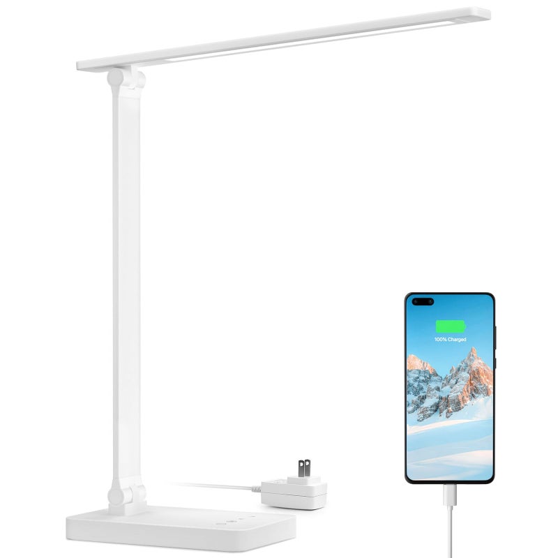 Lepro LED Desk Lamp with USB Charging Port, 700LM Dimmable Home Office Touch Control Reading Table Lamp,5 Color Modes with 5 Brightness Level, Dorm Room Essentials, Task Lamp, Sewing, Crafting, White - Image 1
