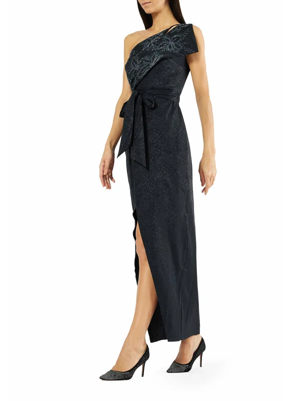 امري One Shoulder Embellished Wrap Dress