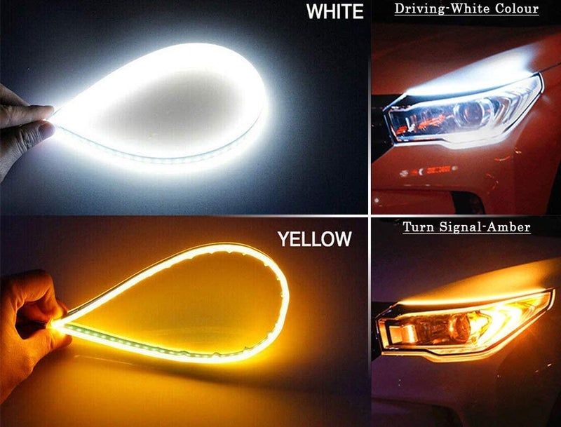 Selifaur - 2PCS 24Inch Ultrafine Waterproof Car DRL LED Daytime Running Lights White Turn Signal Yellow Guide Strip Headlight Assembly for WagonR 2010 - Image 2
