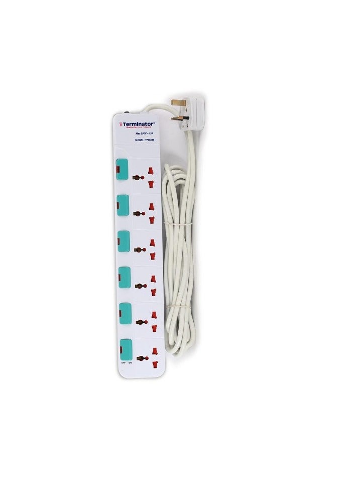 Terminator Switched 6Way 3Meter 13A Universal Power Extension Socket With Overload Protector 